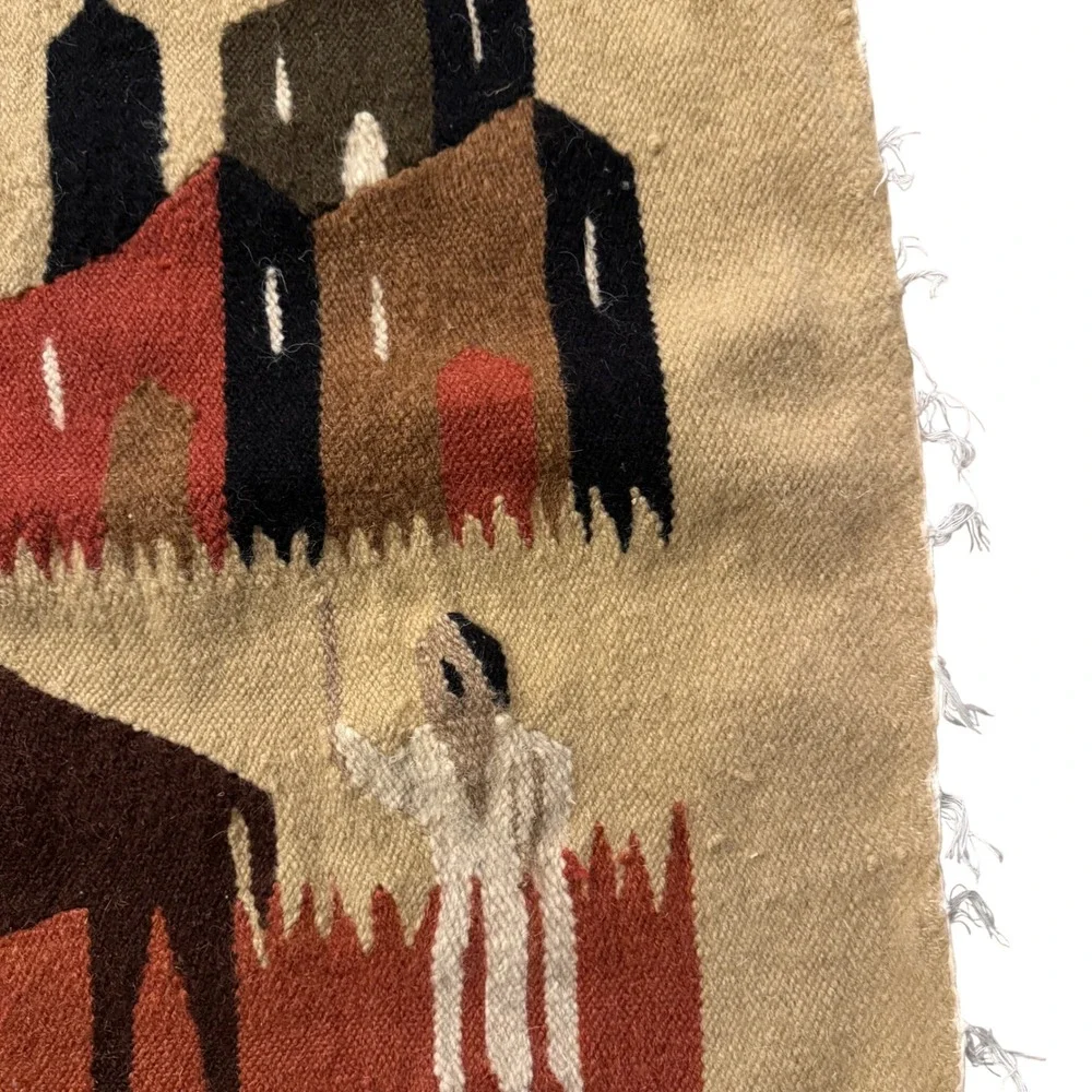 Vintage Egyptian Wool Tapestry Camel Caravan‎ Oasis Handwoven Wall Hanging 42x24